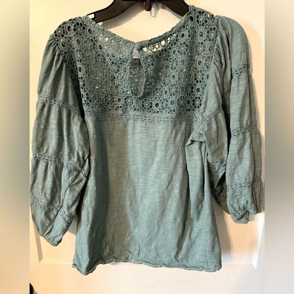 Shabby Chic Green Puff Sleeve Blouse with Bib Collar - Picture 5 of 6